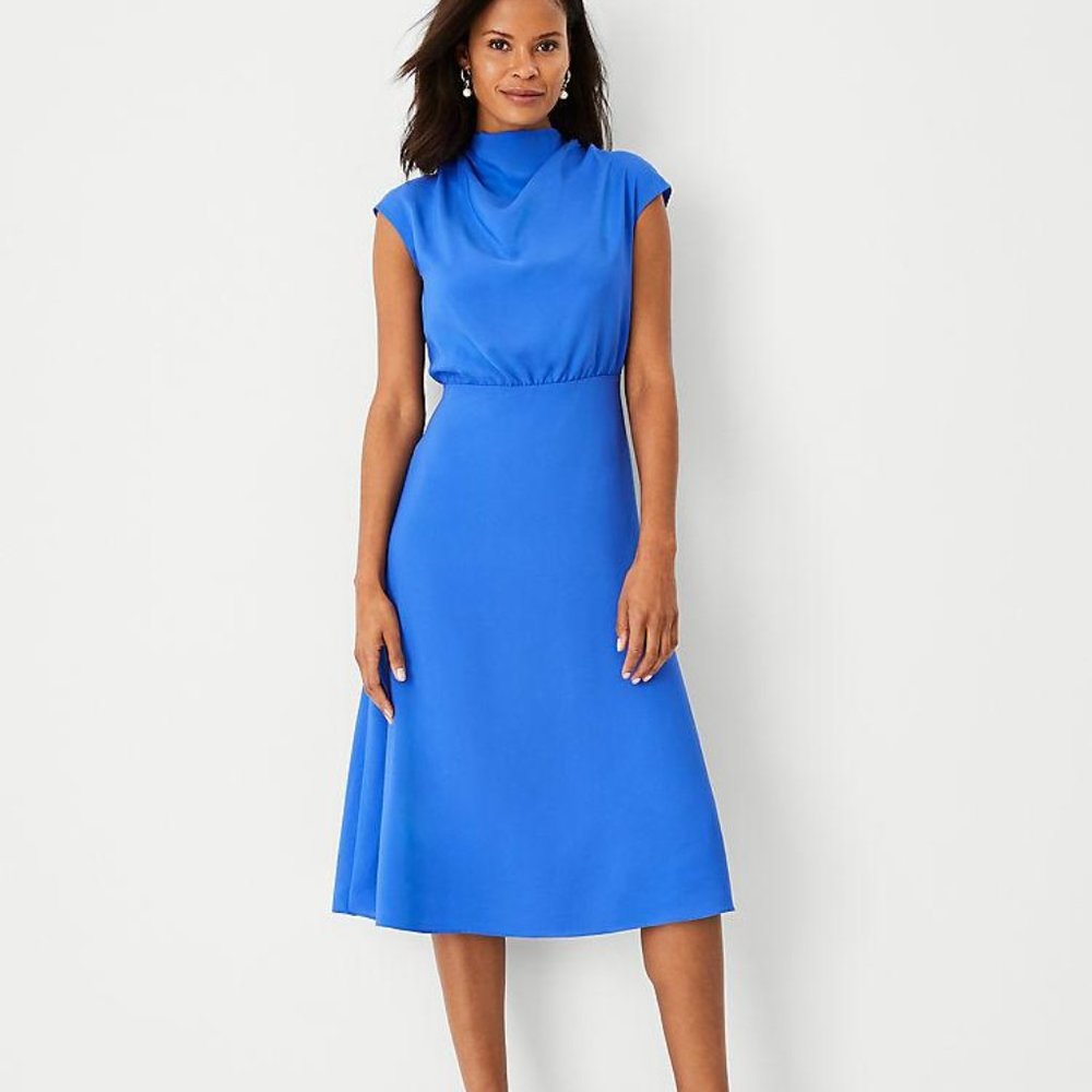 Ann Taylor Mock Neck Midi Flare Dress New